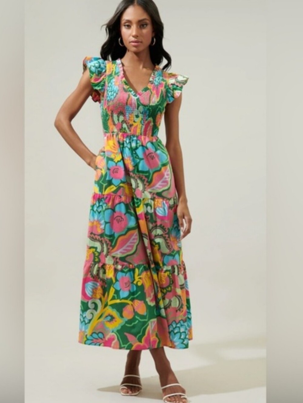 Sugarlips Lanai Tropics Sunfire Smocked Tiered dress Size M Medium - Picture 3 of 14